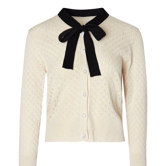 J.ing Ashtyn Beige Contrast Bow Tie Cardigan - Picture 4 of 5